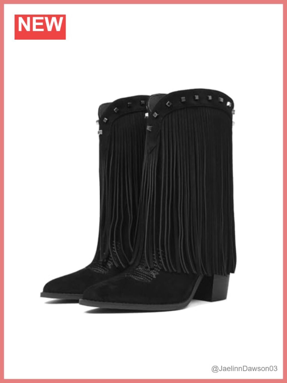 Fringe Cowboy Boots for Women Western Mid Calf Suede Pull On Chunky Heel